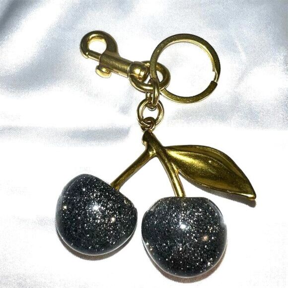 Silver Glitter Cherry Keychain Bag Charm Unisex Chic - Picture 1 of 4